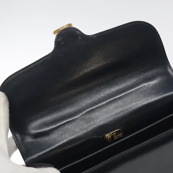 GUCCI Hand Bag Leather Navy Gold Auth - Picture 12 of 16